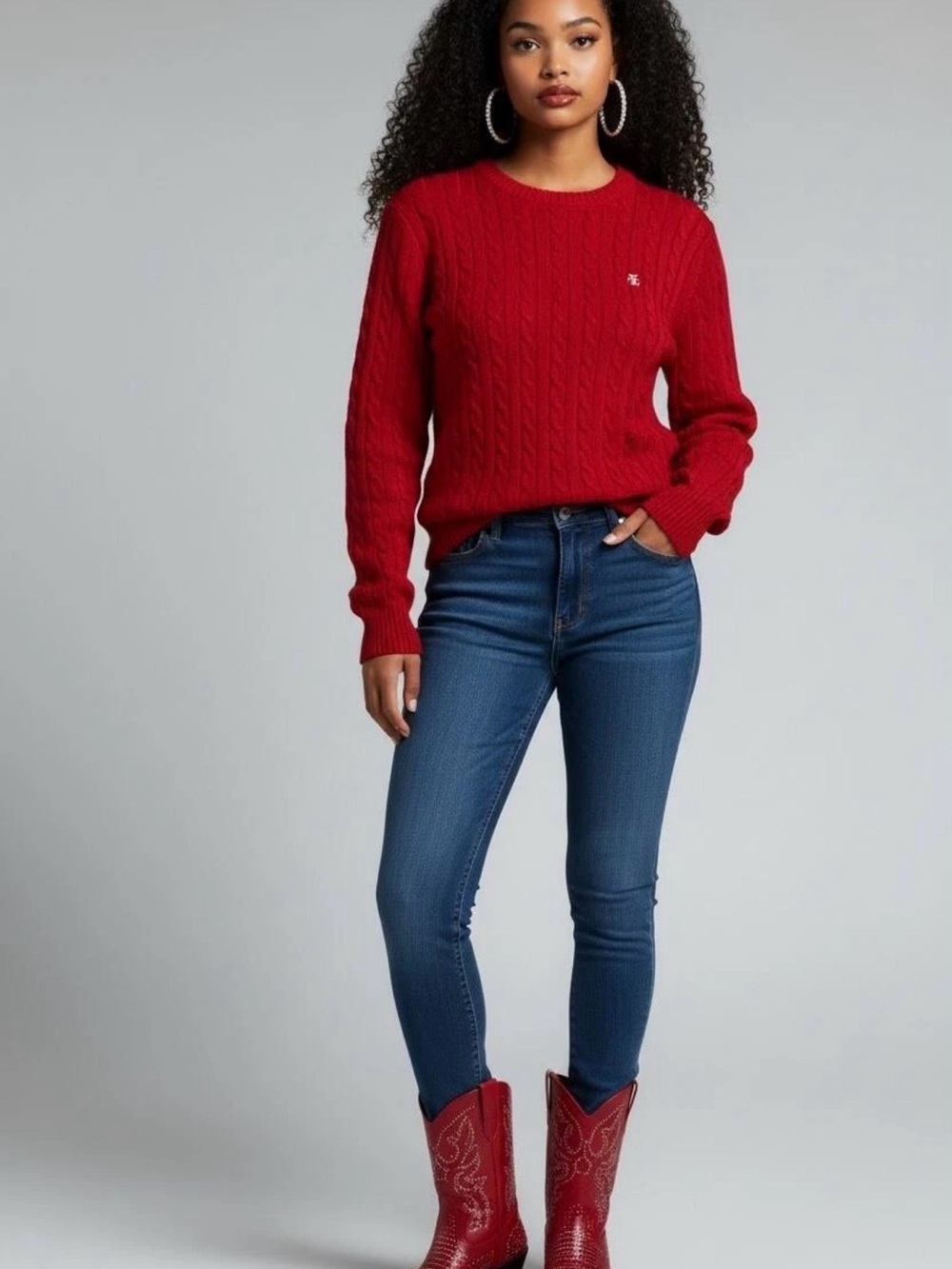 Lauren by RALPH LAUREN RED CREW NECK   SWEATER size L